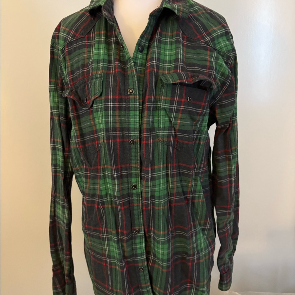 Lucky Brand Green and Red Plaid Casual Shirt